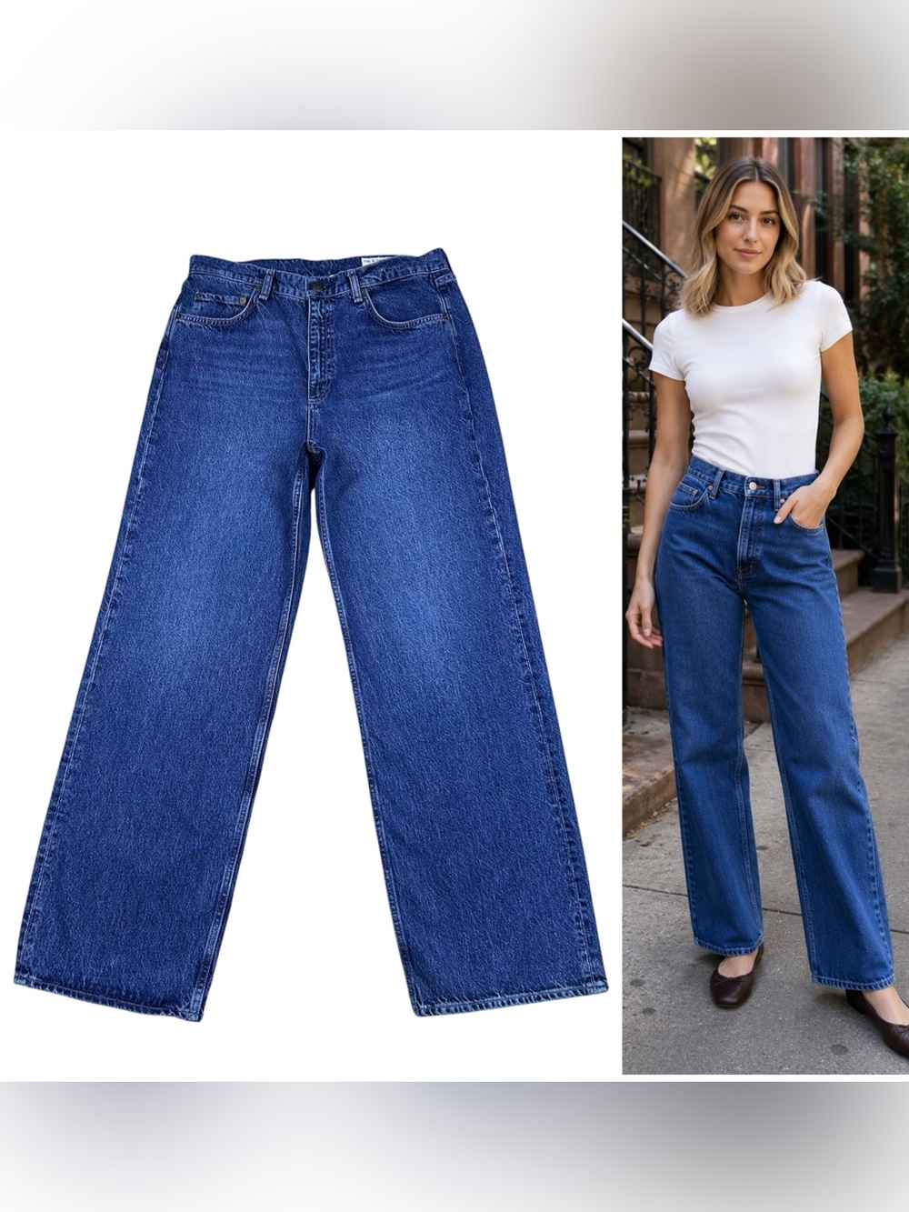 Rag & Bone Shea Jeans 32 High Rise Relaxed Straight Rigid Denim Adeline Blue